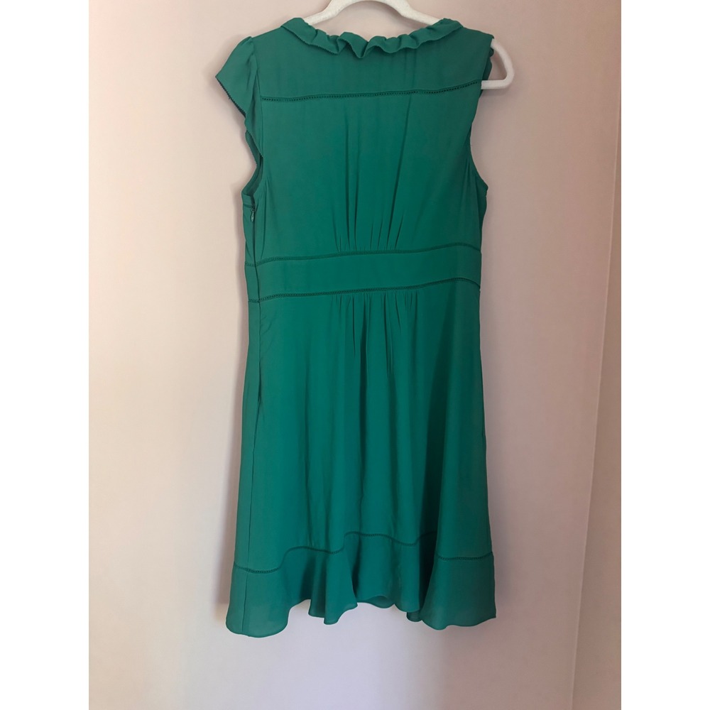 Maeve Anthropologie Green Ruffle V-Neck Empire Waist Fit Flare Dress Womens 12 - Picture 3 of 7